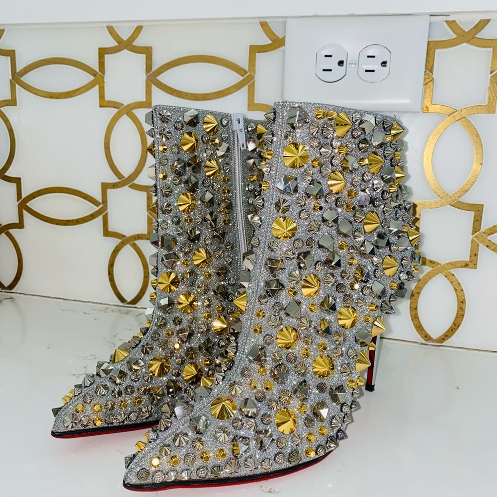 Christian Louboutin Booties with silver and gold spikes